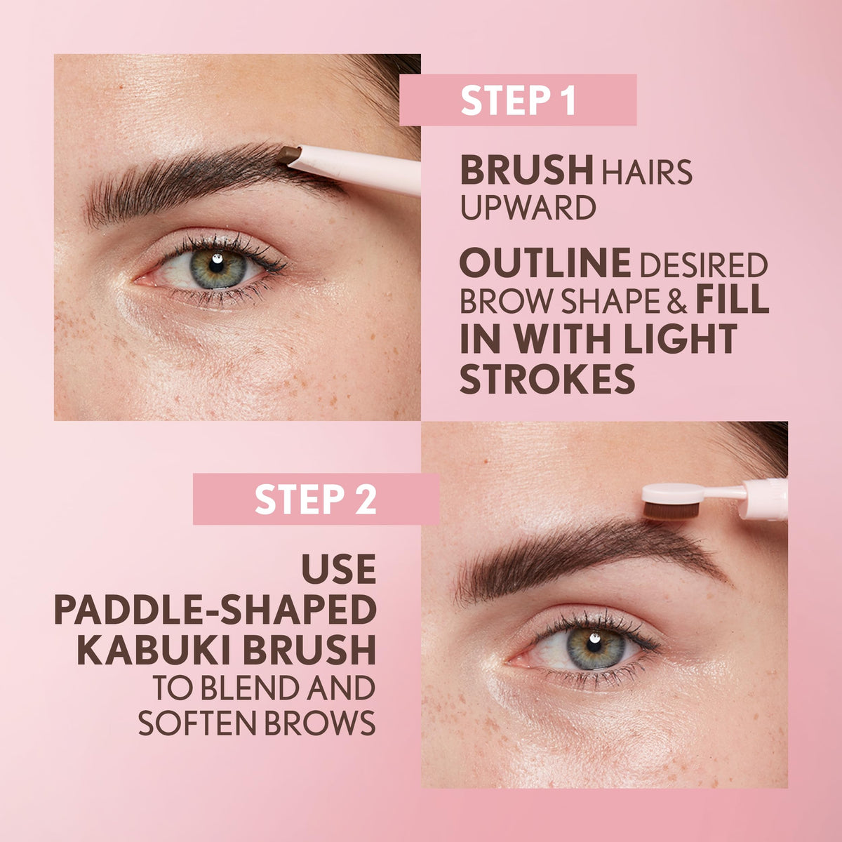 Covergirl before and after brow application demonstrating natural fuller shape
