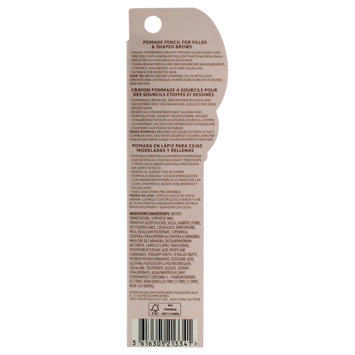 COVERGIRL back label close-up listing vegan formula benefits and details