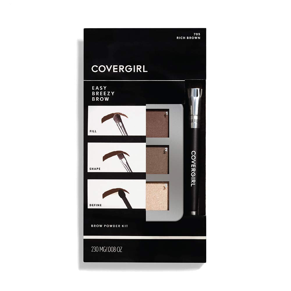 COVERGIRL brow kit front view showing compact design and three shades for easy shaping