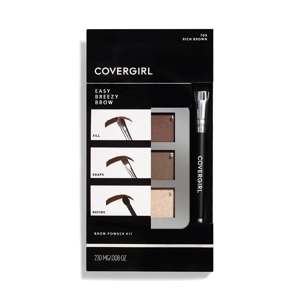 COVERGIRL brow kit front view showing compact design and three shades for easy shaping