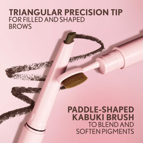 COVERGIRL pencil next to finger for scale showing compact travel-friendly size