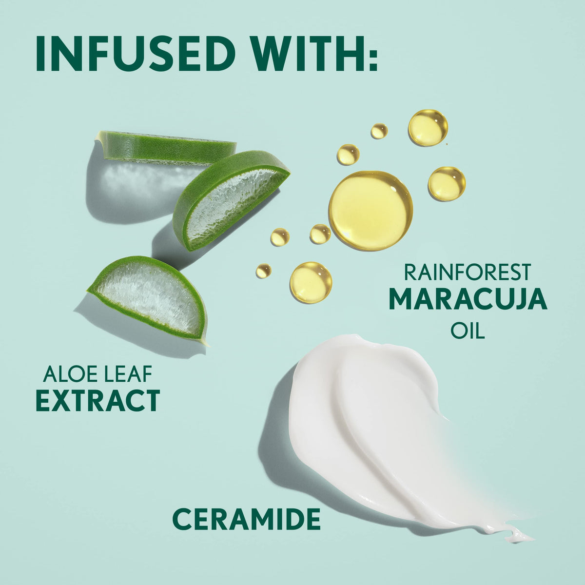 COVERGIRL maracuja oil bottle and leaves highlighting nourishing ingredients