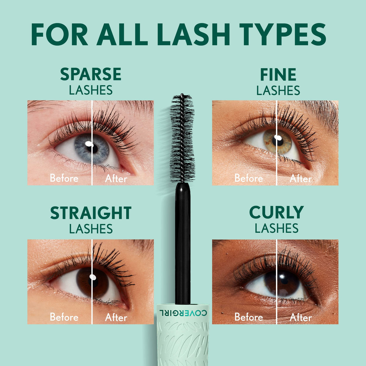 COVERGIRL before and after lashes demonstrating visible volume boost