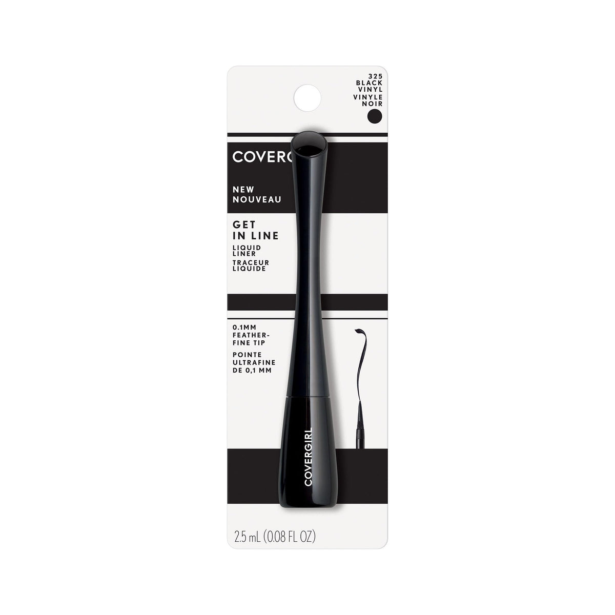 COVERGIRL liner size and cap detail showing ergonomic contour grip for steady application