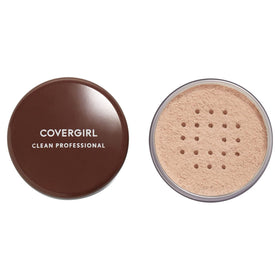COVERGIRL loose finishing powder front packaging shows brand and shade for easy selection