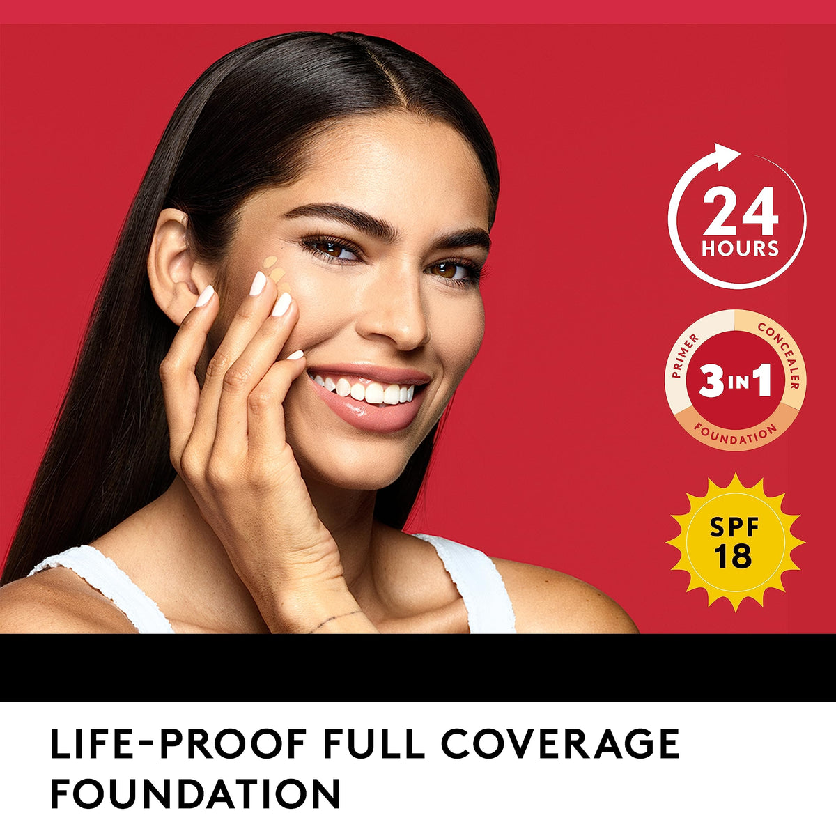 covergirl foundation next to makeup bag and mirror for on-the-go convenience