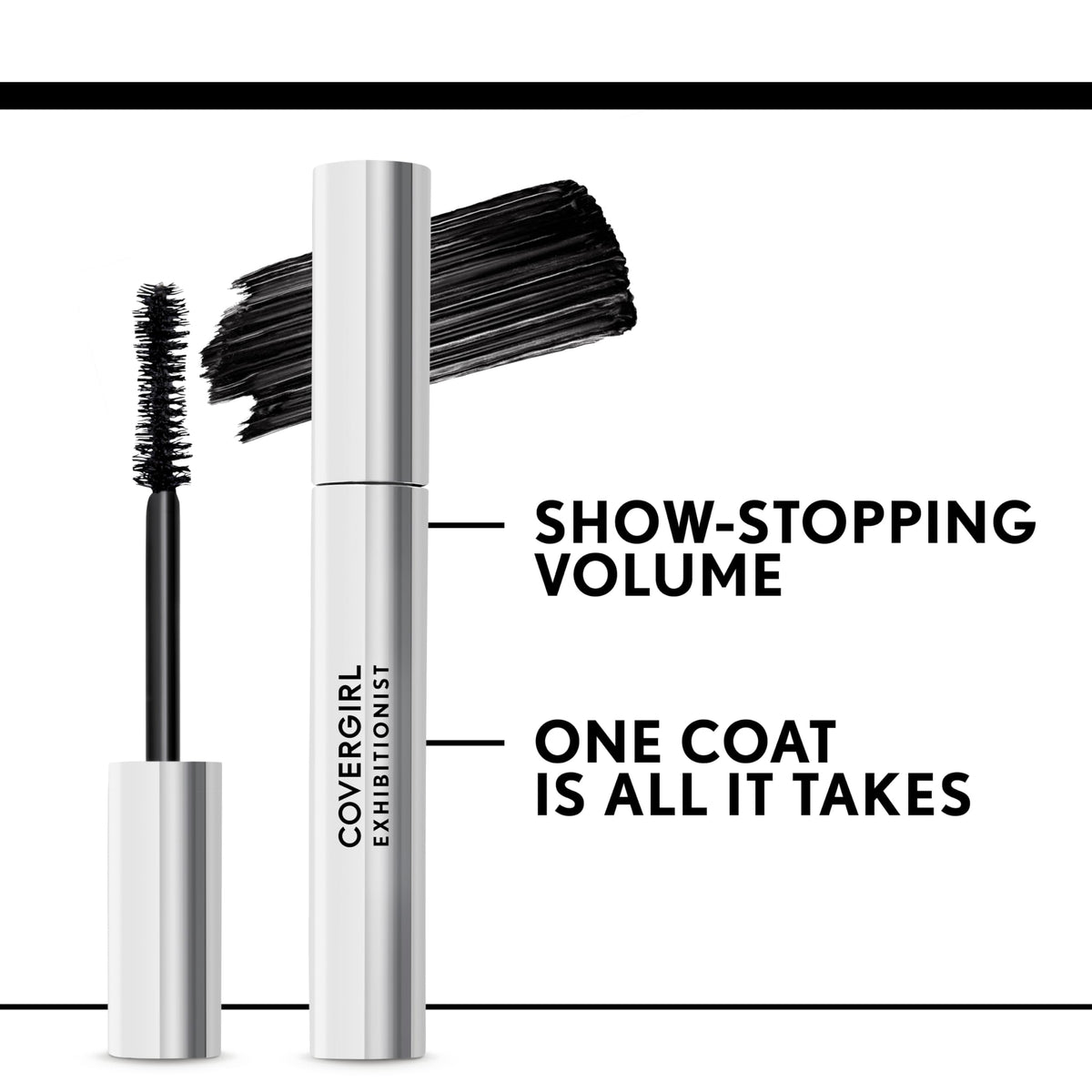 COVERGIRL tube beside ruler showing compact 0.3 fl oz size and travel convenience