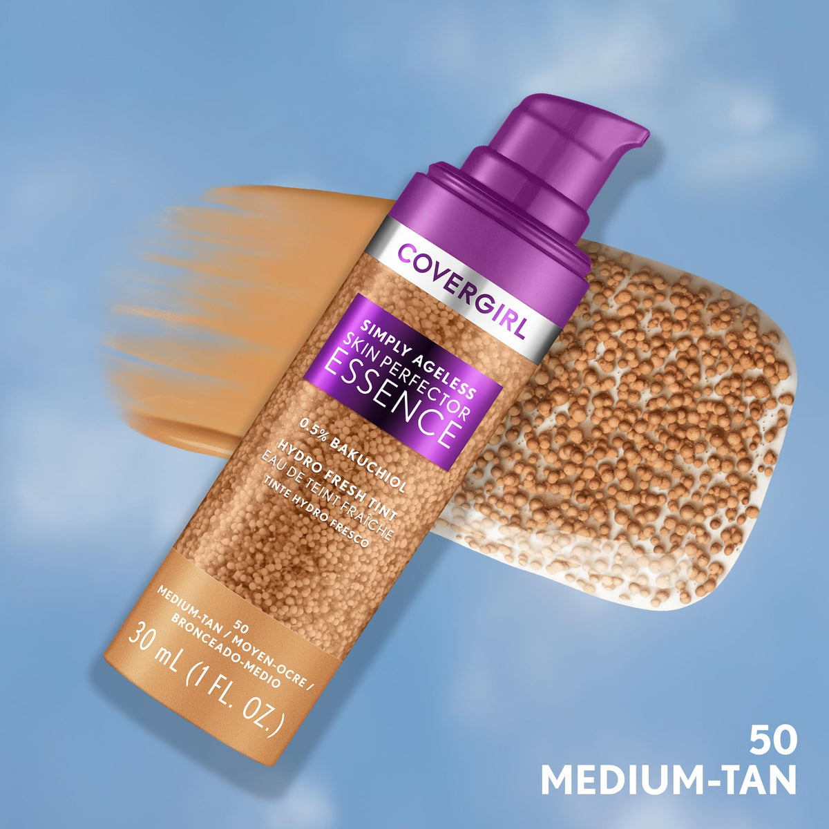 COVERGIRL close-up of gel-serum texture demonstrating lightweight hydration and smooth spreadability