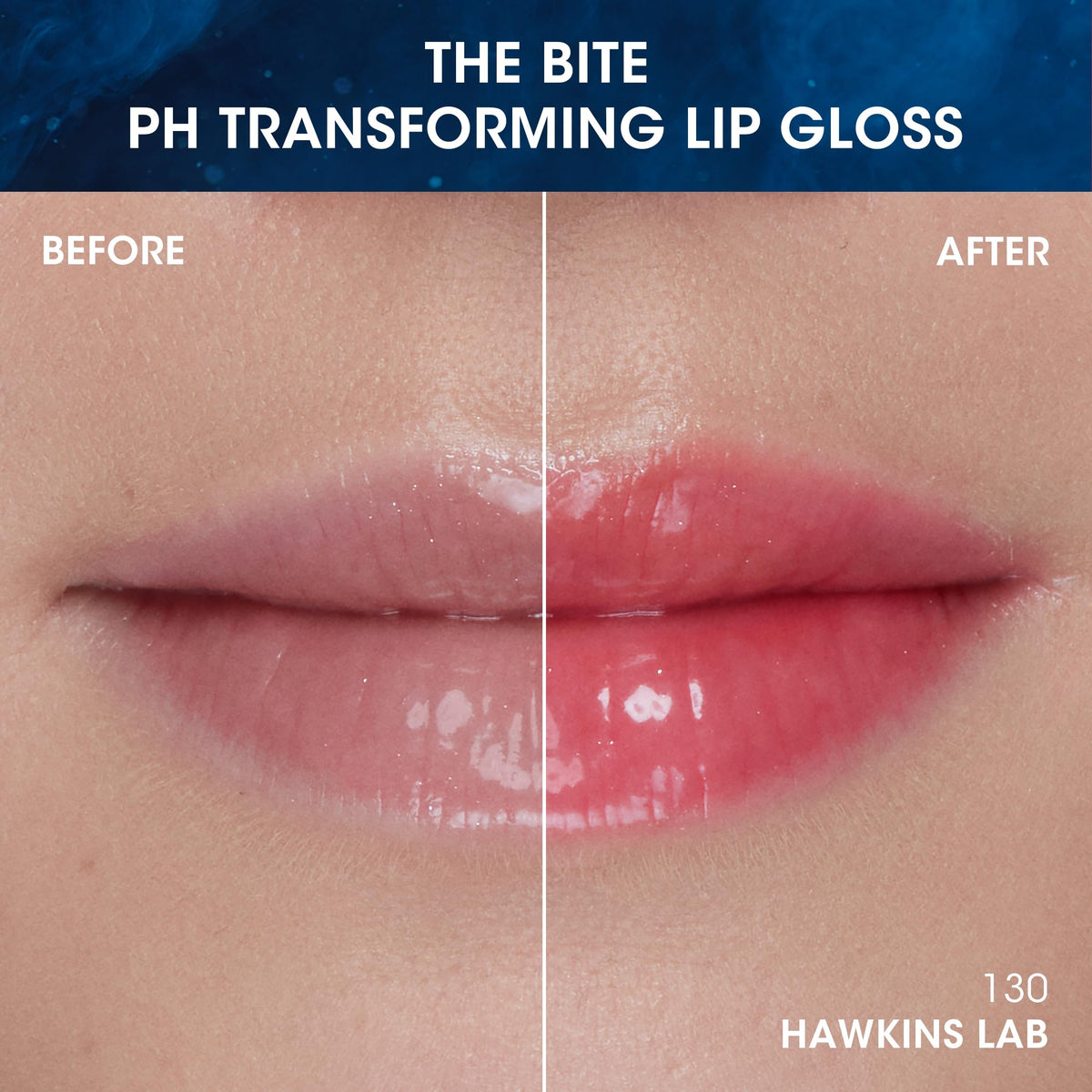 COVERGIRL Hawkins Lab closeup on lips revealing glossy pink finish and shine