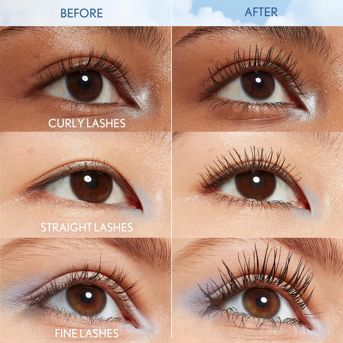 COVERGIRL brown mascara swatch on skin showing lightweight finish benefit