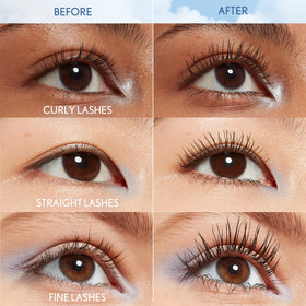 COVERGIRL brown mascara swatch on skin showing lightweight finish benefit