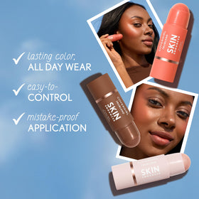 COVERGIRL stick being blended on cheek demonstrating natural finish and crease-resistant wear
