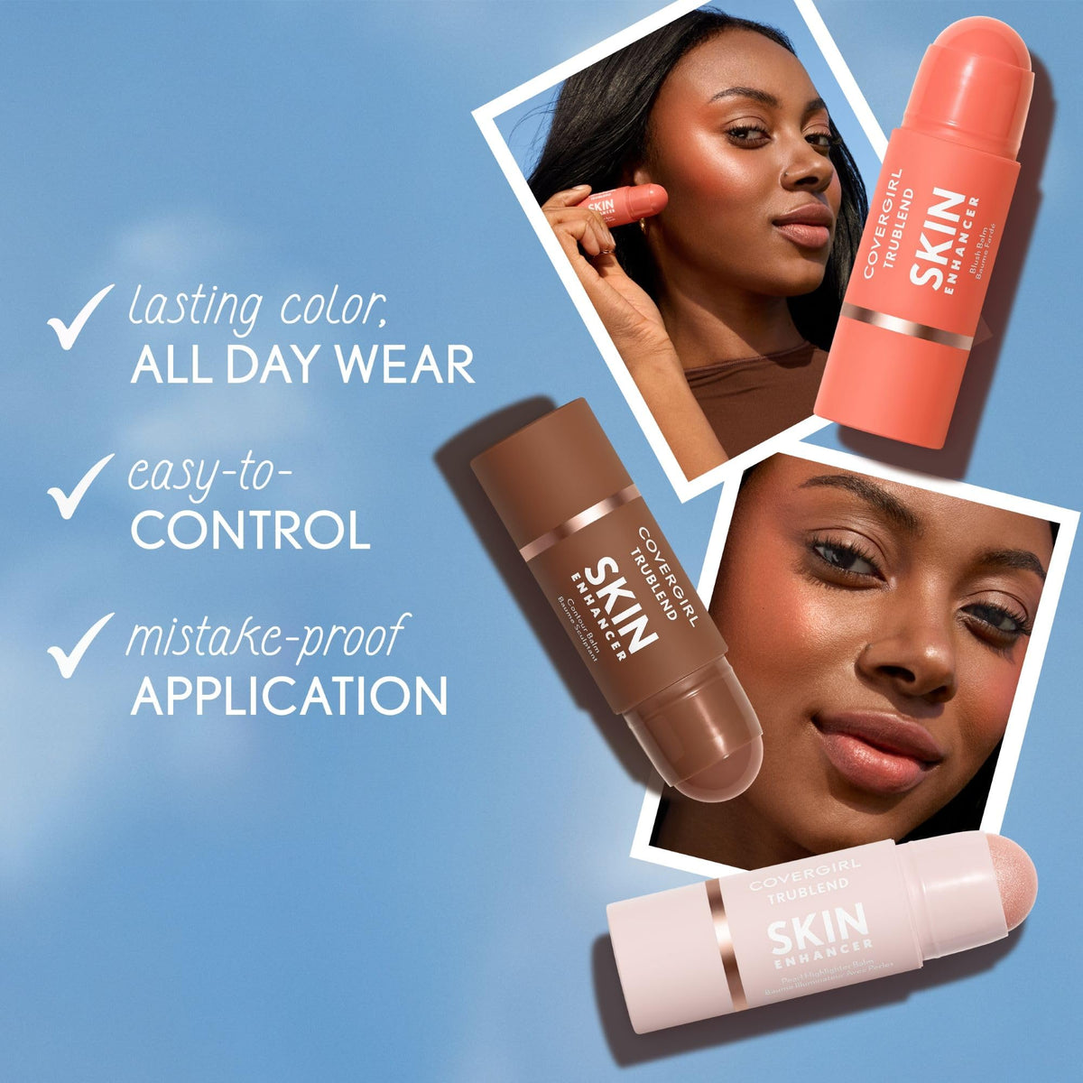 COVERGIRL stick blended with fingertips showing seamless finish and no harsh lines benefit