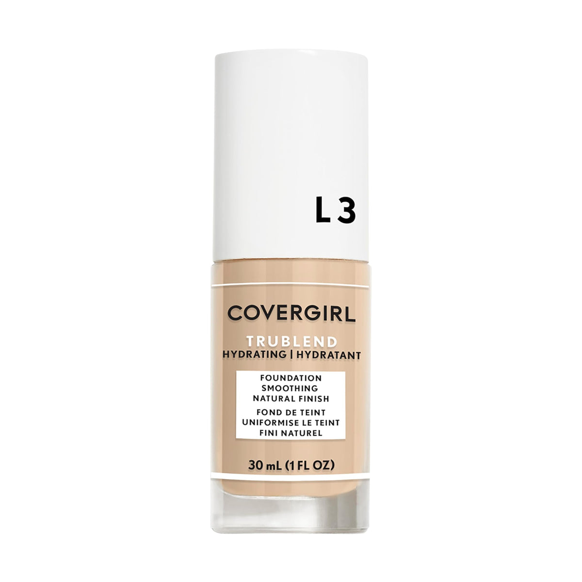COVERGIRL TruBlend front bottle showing label and shade L3 Natural Ivory benefits even coverage
