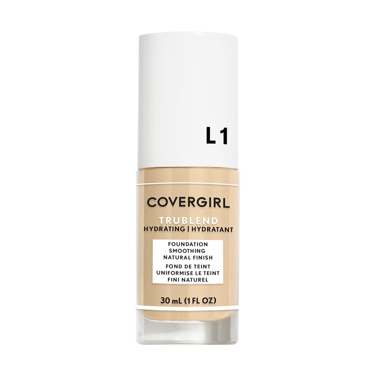 COVERGIRL TruBlend front packaging showing product and shade Ivory L1 benefits seamless finish
