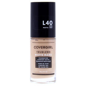 COVERGIRL front bottle of TruBlend Matte Made in Classic Ivory showing packaging and shade match benefit