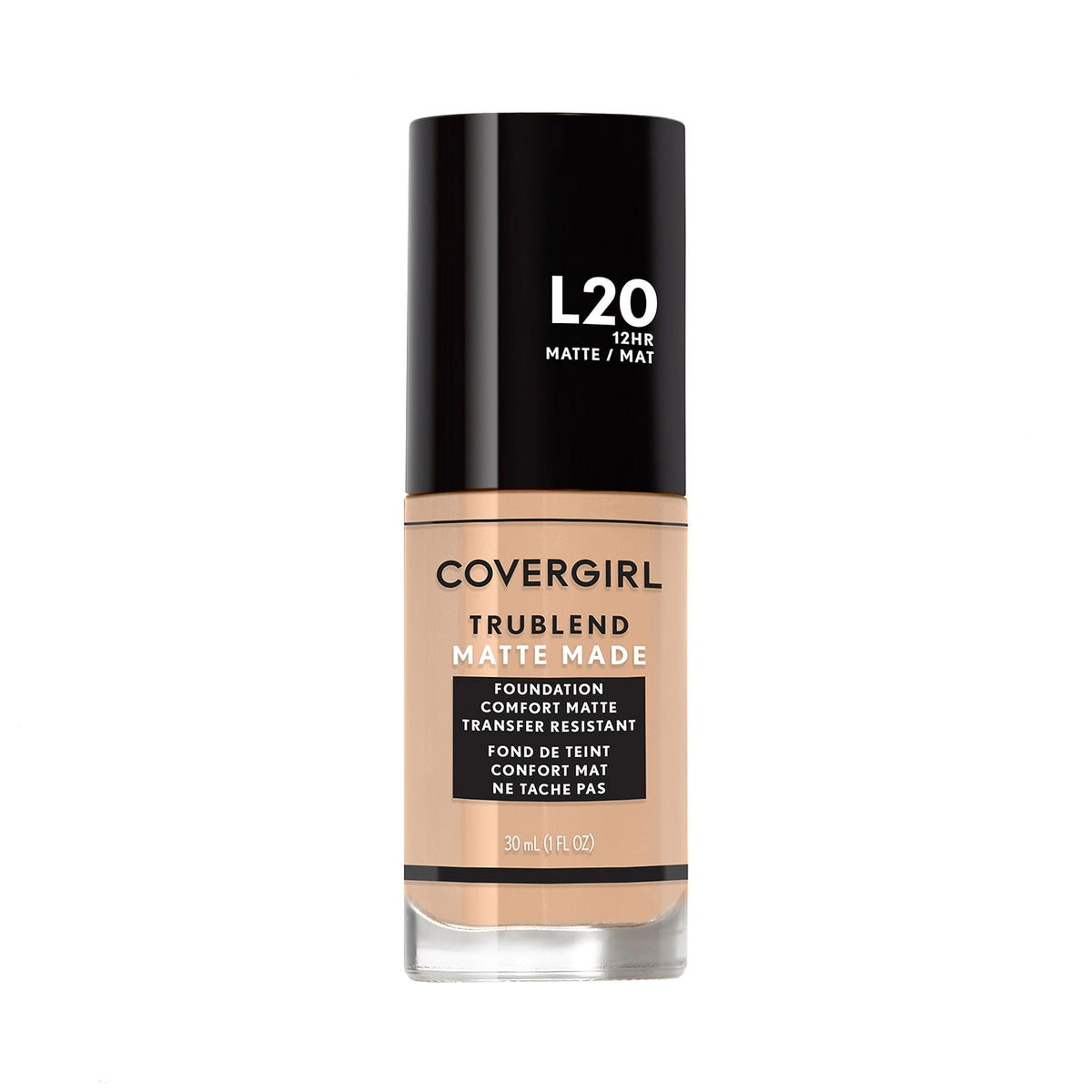 COVERGIRL TruBlend Matte Made front bottle showing label and compact design, easy storage