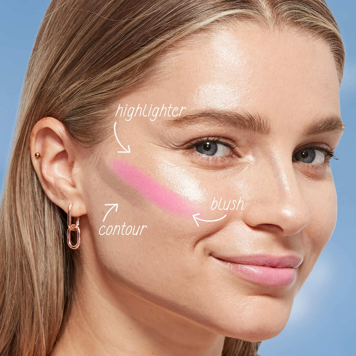 COVERGIRL applying blush stick to cheek demonstrating quick, mistake-proof benefit