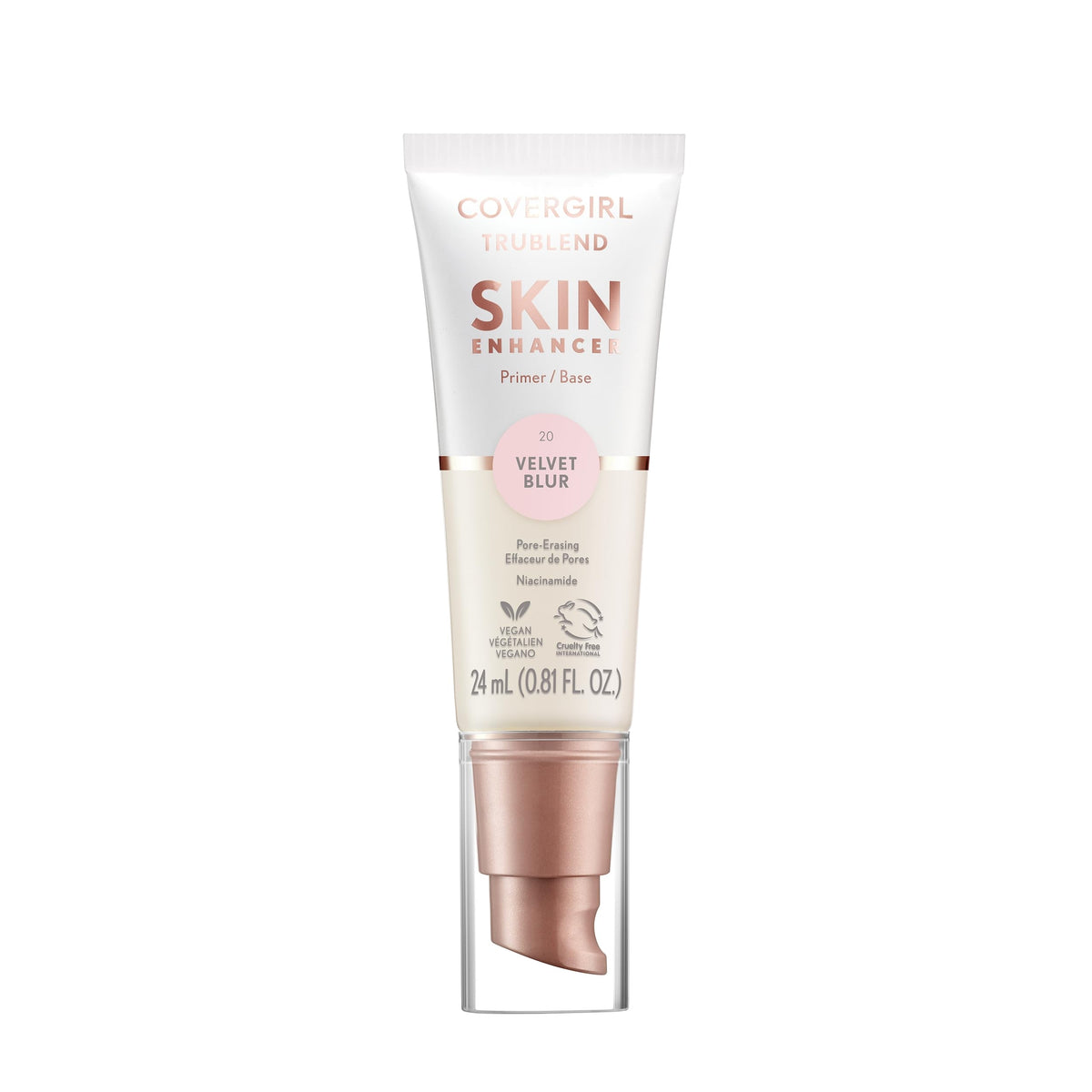 COVERGIRL front tube showing Velvet Blur primer and product benefit