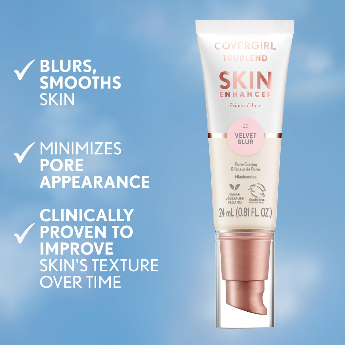 COVERGIRL pore blur before-and-after comparison showing minimized pores