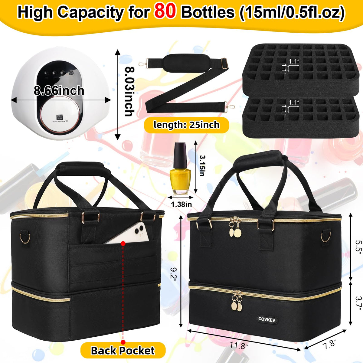 Covkev carry handles and shoulder strap show comfortable portable transport