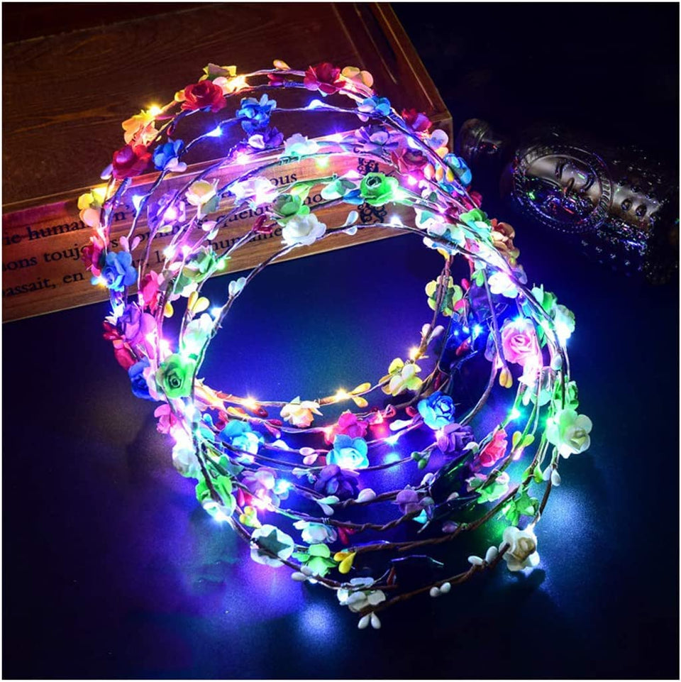 Coxeer front view flower crown showcasing glowing LED flowers for standout style