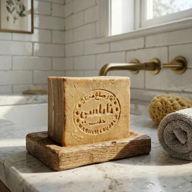 cozy soap size scale comparison with ruler, shows 7 oz bar dimensions
