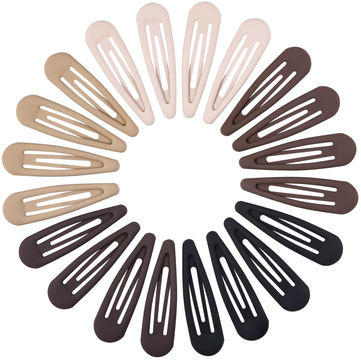 Cptots front view of 20-piece matte black and brown clip pack showing variety and convenience