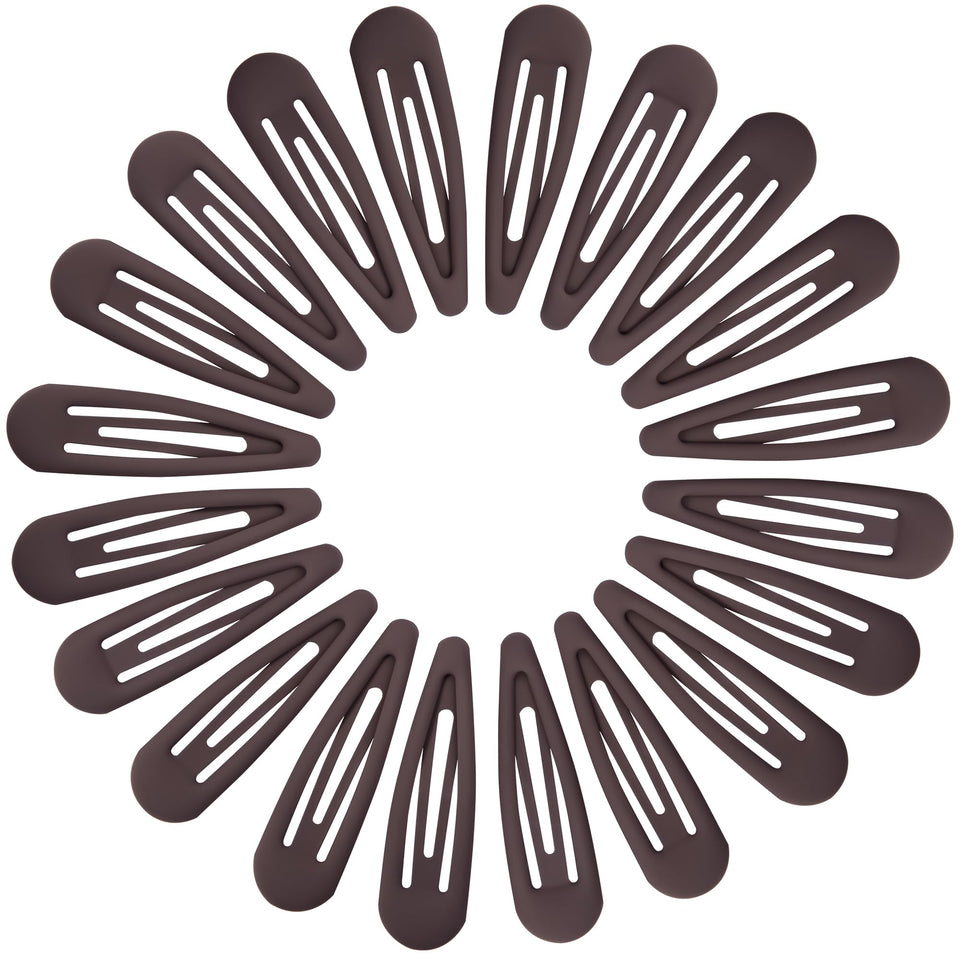Cptots front view of 20-pack matte dark brown clips, neat storage benefit