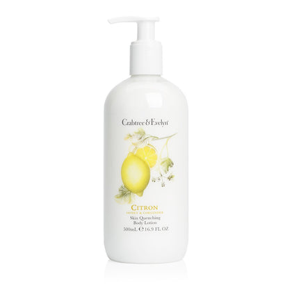 Crabtree & Evelyn bottle front view showing citron scent and nourishing moisturizing benefit