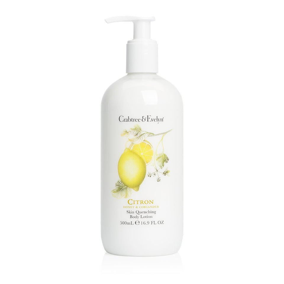 Crabtree & Evelyn bottle front view showing citron scent and nourishing moisturizing benefit