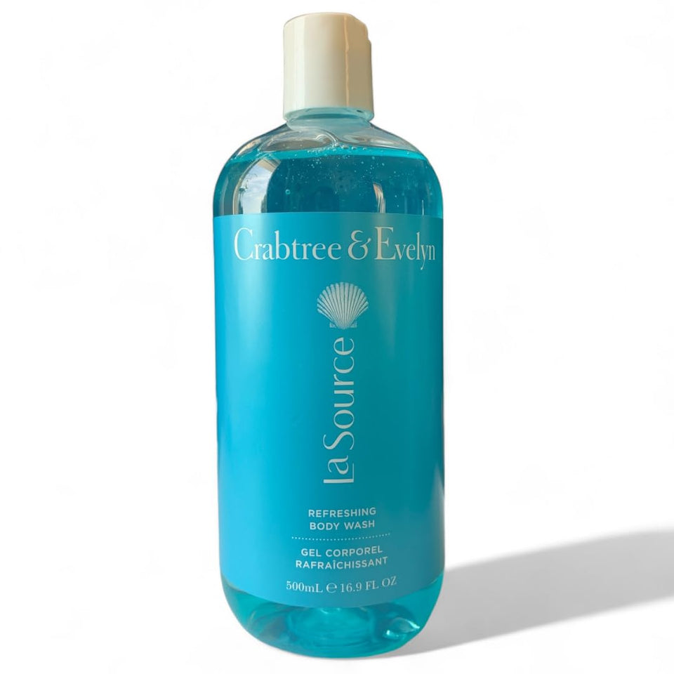 Crabtree & Evelyn front bottle showing label and scent for effortless shower refreshment
