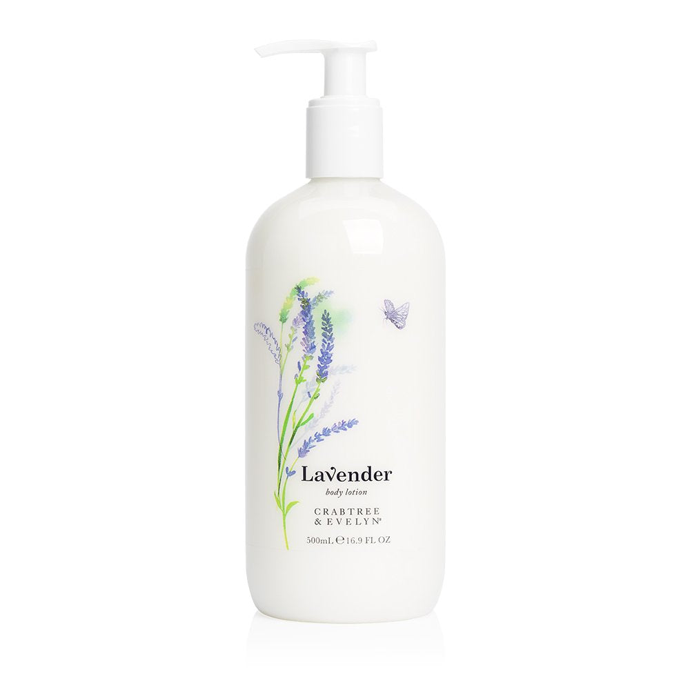 Crabtree & Evelyn bottle front showing lavender scent and fast moisturizing benefit