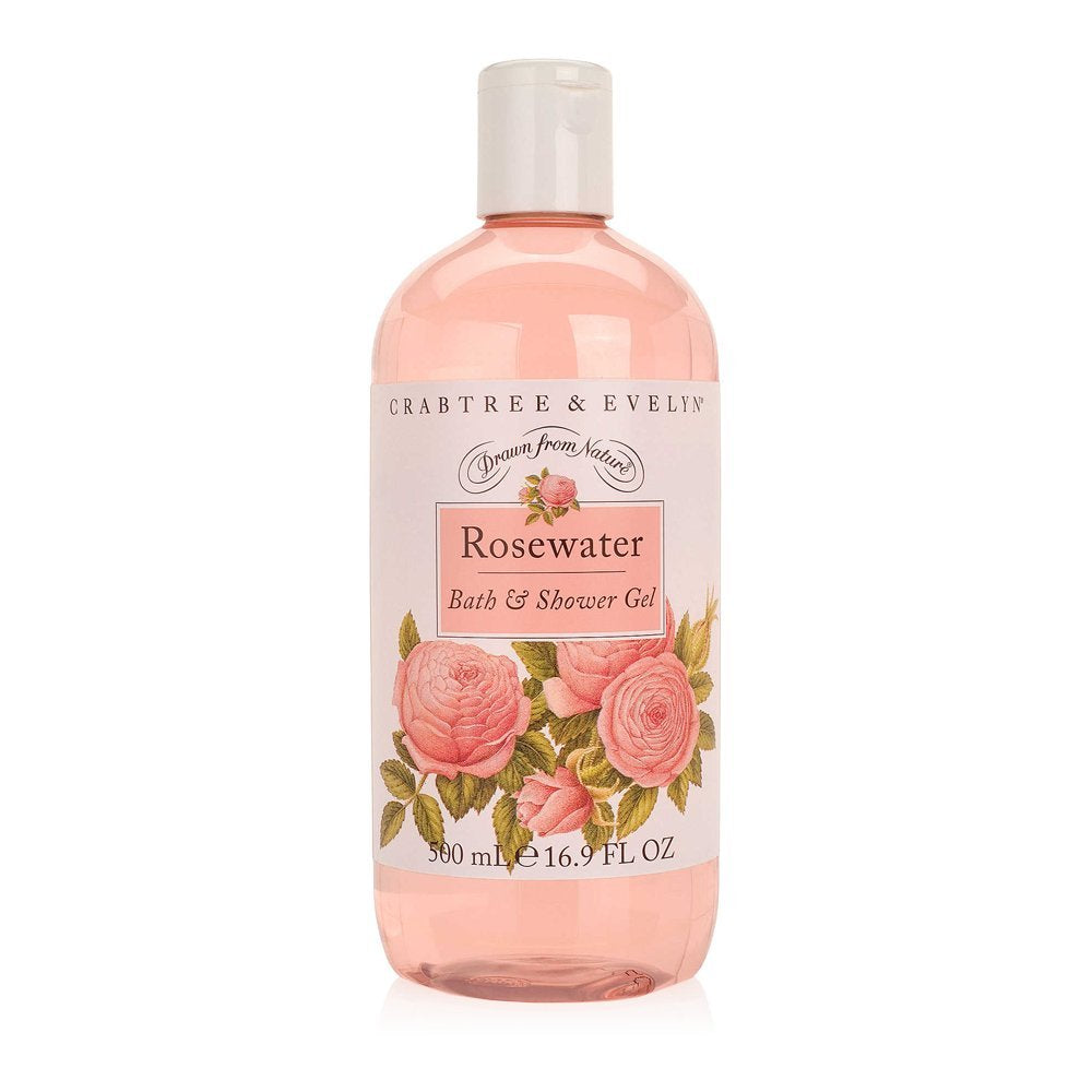 Crabtree & Evelyn front bottle showing rosewater label and elegant shape for luxurious cleanse
