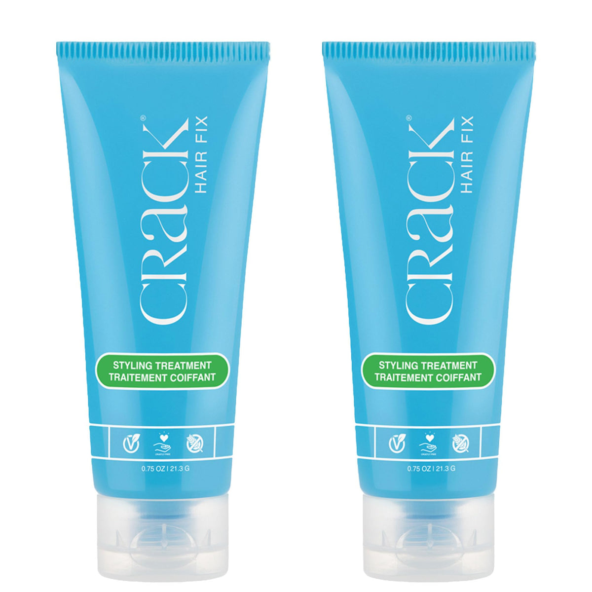 Crack front packaging twin pack showing travel tubes and clear labeling for convenience