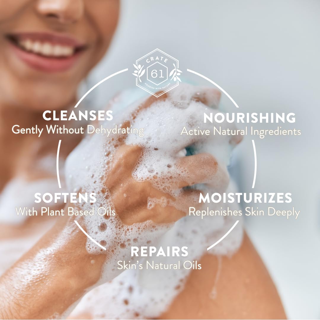 Crate 61 Organics soap lather in hands showing creamy foam and gentle cleansing benefit