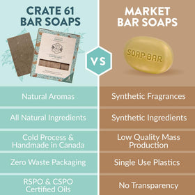 Crate 61 Organics ingredients display with coconut, olive and shea highlighting plant‑based formulation benefits