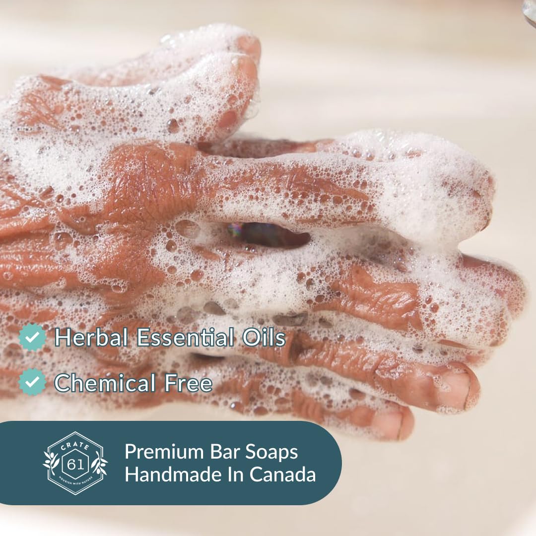 Crate 61 Organics rich lather in hand from coconut bar demonstrating gentle cleansing and moisturizing benefit