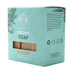 Crate 61 Organics coconut soap texture closeup showing creamy surface and kaolin clay benefit