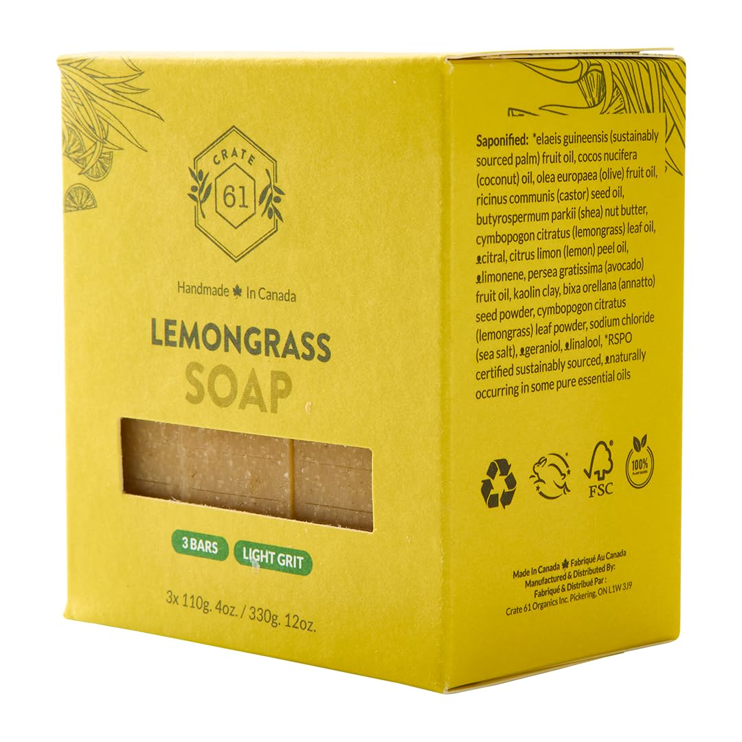 Crate 61 Organics three stacked lemongrass bars illustrating neat handmade finish