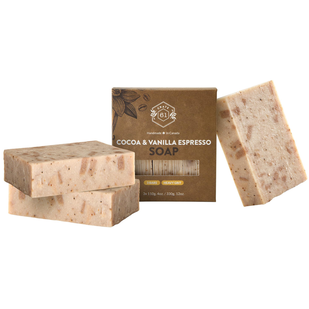 Crate 61 Organics front packaging showing three bars and scent for gifting