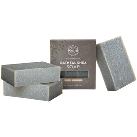 Crate 61 Organics front packaging showing three unscented oatmeal shea bars and recyclable benefits