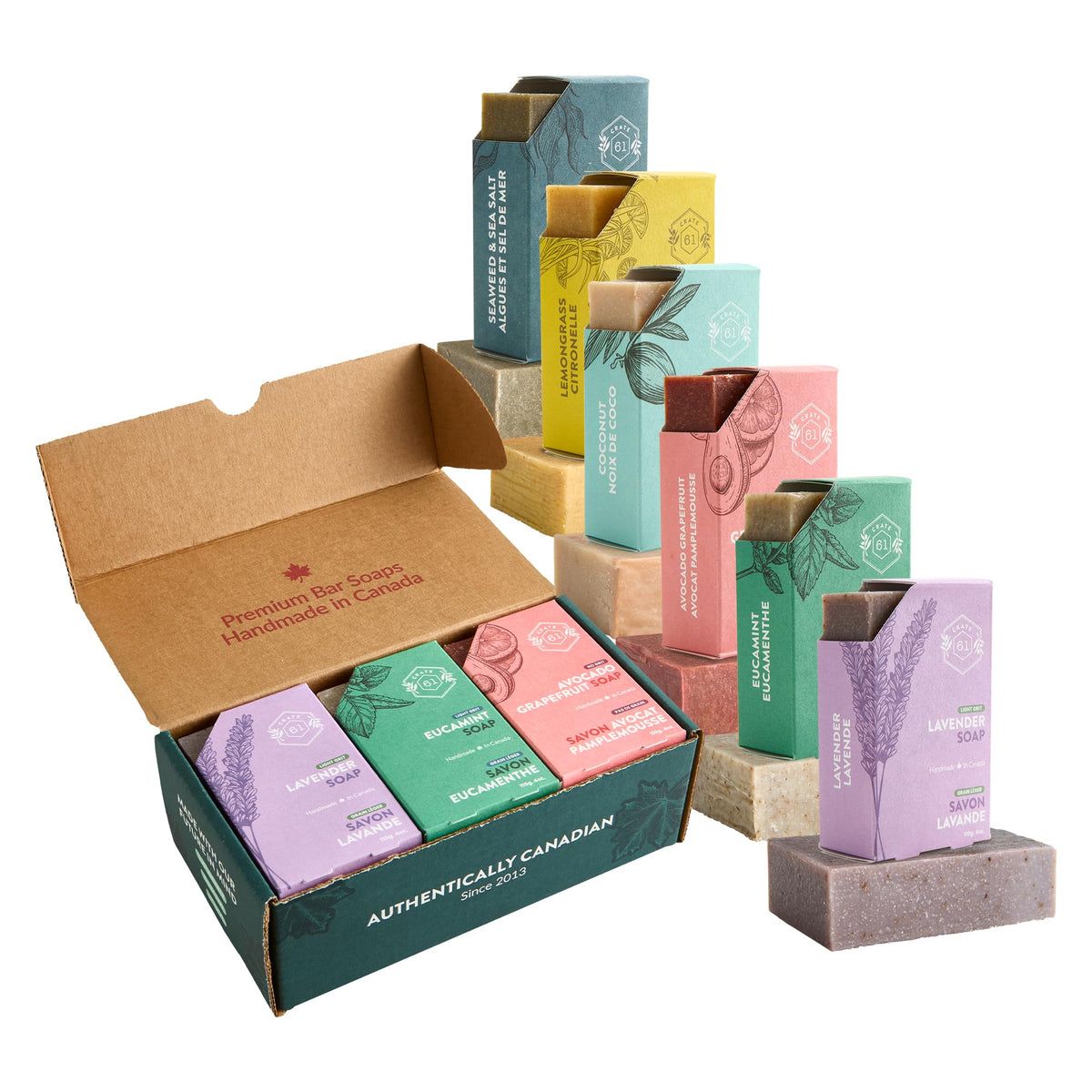 Crate 61 front packaging six-pack showing eco-friendly paperboard and brand benefit