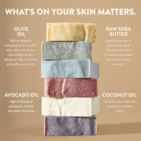 Hand holding a Crate 61 Organics bar to demonstrate size and gentle cleansing benefit