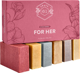 Crate 61 Organics lifestyle bathroom setting with soap in dish showing calm, eco-friendly routine