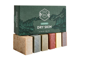 Crate 61 Organics soap bars stacked to display size and handcrafted edges for tactile quality