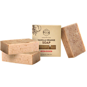 Crate 61 Organics front packaging showing three Vanilla Orange bars and recycled box benefit