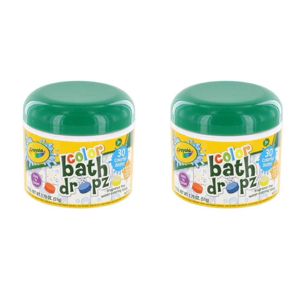 Crayola tub front showing tablets and easy colorful bath fun