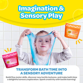 Crayola bath slime size comparison hand hold showing small, kid-friendly tubs