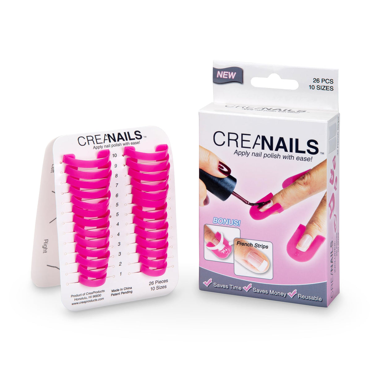 CreaClip array of 26 reusable guards showing ten sizes for precise fit and versatility